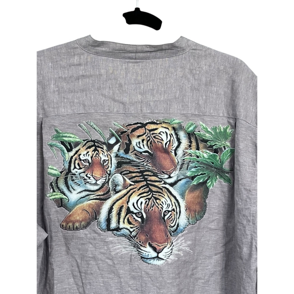 Reunion Menswear Vintage Tiger Linen Button Down Short Sleeve Shirt Size Large - Picture 5 of 5